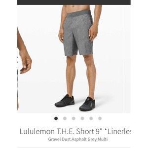 Lululemon T.H.E. Short 9" *Linerless Mens Large Gravel Dust Asphalt Gray M7ARAS